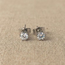 Zeino Tektaş Zirkon Küpe - Gümüş Rengi Kaplama, 5 mm Taş Çapı