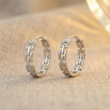 Zeino Zincir Desenli Halka Küpe - Gümüş Rengi Kaplama, 2 cm Çap