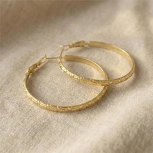 Zeino Desenli Halka Küpe - 14K Altın Rengi Kaplama, 4 cm Çap