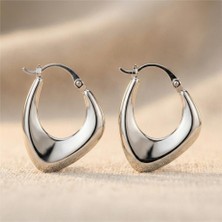 Zeino Yassı Oval Bombeli Halka Küpe - Gümüş Rengi Kaplama, 2 cm Çap