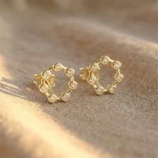 Zeino Çember Taşlı Çelik Küpe - 14K Altın Rengi Kaplama, 1 cm