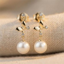 Zeino Kelebek Inci Küpe - 14K Altın Rengi Kaplama, 3cm