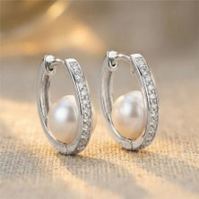 Zeino Inci Taşlı Halka Küpe - Gümüş Rengi Kaplama, 2,1 cm