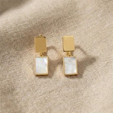 Zeino Sedefli Dikdörtgen Sallantılı Küpe - 14K Altın Rengi Kaplama, 2 cm