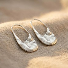 Zeino Dokulu Oval Küpe - Gümüş Rengi Kaplama, 4 cm