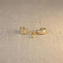 Zeino Top Halka Zirkon Taşlı 3'lü Küpe Seti - 14K Altın Rengi Kaplama