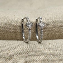 Zeino Kalp Detaylı Taşlı Halka Küpe - Gümüş Rengi Kaplama, 2,2 cm