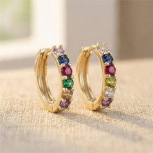 Zeino Renkli Zirkon Taşlı Halka Çelik Küpe - 14K Altın Rengi Kaplama, 1,5 cm Çap