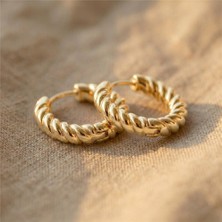 Zeino Minimal Burgulu Halka Çelik Küpe - 14K Altın Rengi Kaplama, 1,5 cm Çap