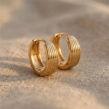 Zeino Çizgili Halka Çelik Küpe - 14K Altın Rengi Kaplama, 1 cm Çap