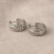 Zeino Labirent Desenli Halka Küpe - Gümüş Rengi Kaplama, 2 cm Çap