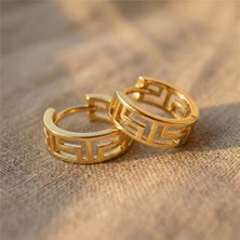 Zeino Labirent Desenli Halka Çelik Küpe - 14K Altın Rengi Kaplama, 1 cm Çap