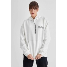 Giyim Center Kadın Kapüşonlu Sırt Baskılı Üç Iplik Oversize Sweatshirt - Beyaz