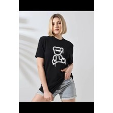 Giyim Center Unisex Kadın Bisiklet Yaka Baskılı T-Shirt - Siyah