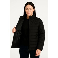 Giyim Center Kadın Bomber Mont Ceket - Su Itici Kumaş, Kapitone Astarlı, Fermuarlı, Kışlık - Siyah