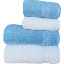 Erteks Havlu Seti 2 Ad 70 x 140 Banyo 2 Ad 50 x 100 El Havlusu Gramajlı Mavi ve Beyaz Yumuşacık