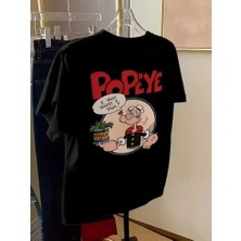 Giyim Center Erkek Oversize Tişörtü  Popeye The Sailor Retro Vintage Ispanak | Hediye Olarak Idealdir, Farklı Boyutları Mevcuttur. - Siyah