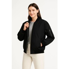 Giyim Center Kadın Bomber Mont Ceket - Fermuarlı, Kapitone Içi Astarlı, Su Itici Kumaş, Regular Fit, Yandan Cepli, Günlük Bahar & Kış Şık Rahat Stil - Siyah