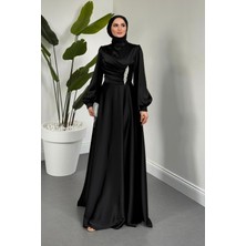 Merven Akyüz Florentine Taşlı Saten Abiye Siyah