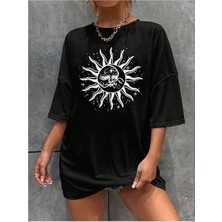 Giyim Center Kadın Bisiklet Yaka Baskılı T-Shirt - Siyah