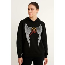 Giyim Center Metallica Iki Iplik Kapüşonlu Ön ve Arka Baskılı Hoodie - Siyah