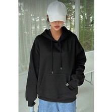 Giyim Center Kadın Uzun Kol Kapşonlu Basic Sweatshirt Hoodie - Siyah