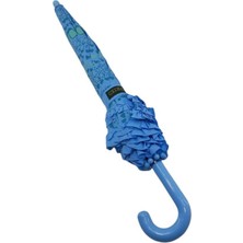 Mavi Renkli Kız Çocuk Baston Şemsiye 8 Telli Fırfırlı, Şık ve Eğlenceli