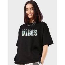 Giyim Center Kadın Baskılı Oversize T-Shirt - Siyah