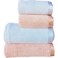 Erteks Havlu Seti 2 Ad 70 x 140 Banyo 2 Ad 50 x 100 El Havlusu Gramajlı Mercan ve Açık Gri Kenarı Parlak