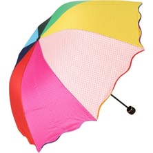 Renkli Katlamalı Rüzgar Korumalı Gökkuşağı Desenli Şemsiye