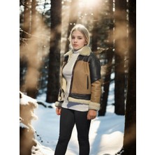 Giyim Center Kadın Uzun Kollu Yakalı Hakiki Kürk - Kahve