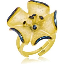 Inure Jewelry Gümüş Gold Sarı Çiçek Bayan Yüzük