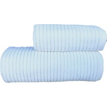 Erteks Havlu Seti Banyo ve El Havlusu Kendinden Mavi Çizgili Beyaz Modern Yumuşacık
