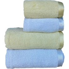 Erteks Havlu Seti 2 Ad 70 x 140 Banyo 2 Ad 50 x 100 El Havlusu Gramajlı Açık Gri ve Yeşil Kenarı Parlak