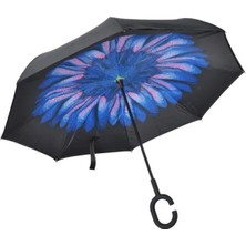 Kadın Ters Şemsiye Damlalı Papatya Desenli Hafif ve Şık Tasarım