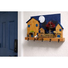 Anı Atölyesi 5 Kancalı El Yapımı Ahşap Bahçeli Ev Temalı Dekoratif Duvar Anahtar ASKILIK/30X20