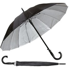 16 Tellili Metalik Gri Büyük Boy Şemsiye, Unisex, 80CM Uzunluk, 100CM Açık Çap