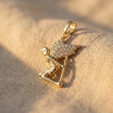 Zeino Melek Kolye Ucu - Zirkon - 14K Altın Kaplama - 22 mm