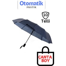 Normadia Siyah Desenli Otomatik 10 Telli Unisex Şemsiye, Kompozit Fiber Iskelet