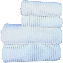 Erteks Havlu Seti 2 Ad Banyo 2 Ad El Havlusu Kendinden Mavi ve Turuncu Çizgili Beyaz Modern Yumuşacık