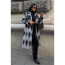 Lijuri Baklava Desenli Geniş Kesim Kaşe Kaban 7135