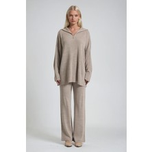 Lijuri Zip Yaka Uzun Triko Tunik & Bol Paça Pantolon Takım 10318