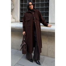 Lijuri Oversize Cepli Düğmeli Uzun Kaşe Kaban 7131