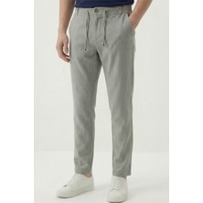 Veleno Erkek Gri Jogger Pantolon Dokuma Çizgili Düğmeli Ön Patlı Fermuarlı Arka Cepli Regular Kalıp