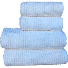 Erteks Havlu Seti  2 Ad Banyo 2 Ad El Havlusu Kendinden Turuncu Çizgili Beyaz Modern Yumuşacık