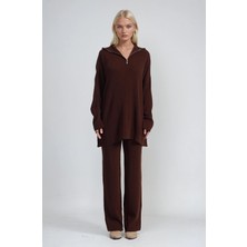 Lijuri Zip Yaka Uzun Triko Tunik & Bol Paça Pantolon Takım 10318