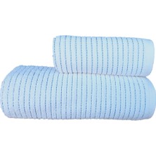 Erteks Havlu Seti Banyo ve El Havlusu Kendinden Yeşil Çizgili Beyaz Modern Yumuşacık