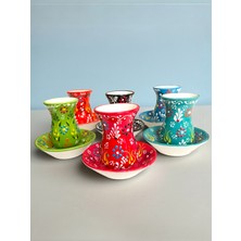 Artistic Quality Dekoratif 6 Kişilik Şık Lale Çini Tasarımlı Tamamen El Yapımı Çay Bardağı Seti