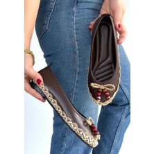 OEY Fashions Ilwe Kahverengi Cilt Babet Ayakkabı