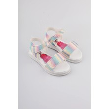 Kız Çocuk Gökkuşağı Cırtlı Kaydırmaz Taban Sandalet